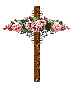 Крест с розами - картинки для гравировки